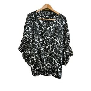 Grace Elements Batwing Blouse Rose Floral Motif Size Large
